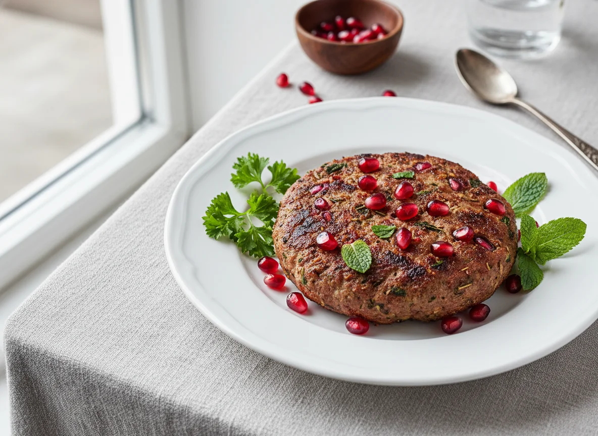 Pomegranate Seeds and Meat Patty photo