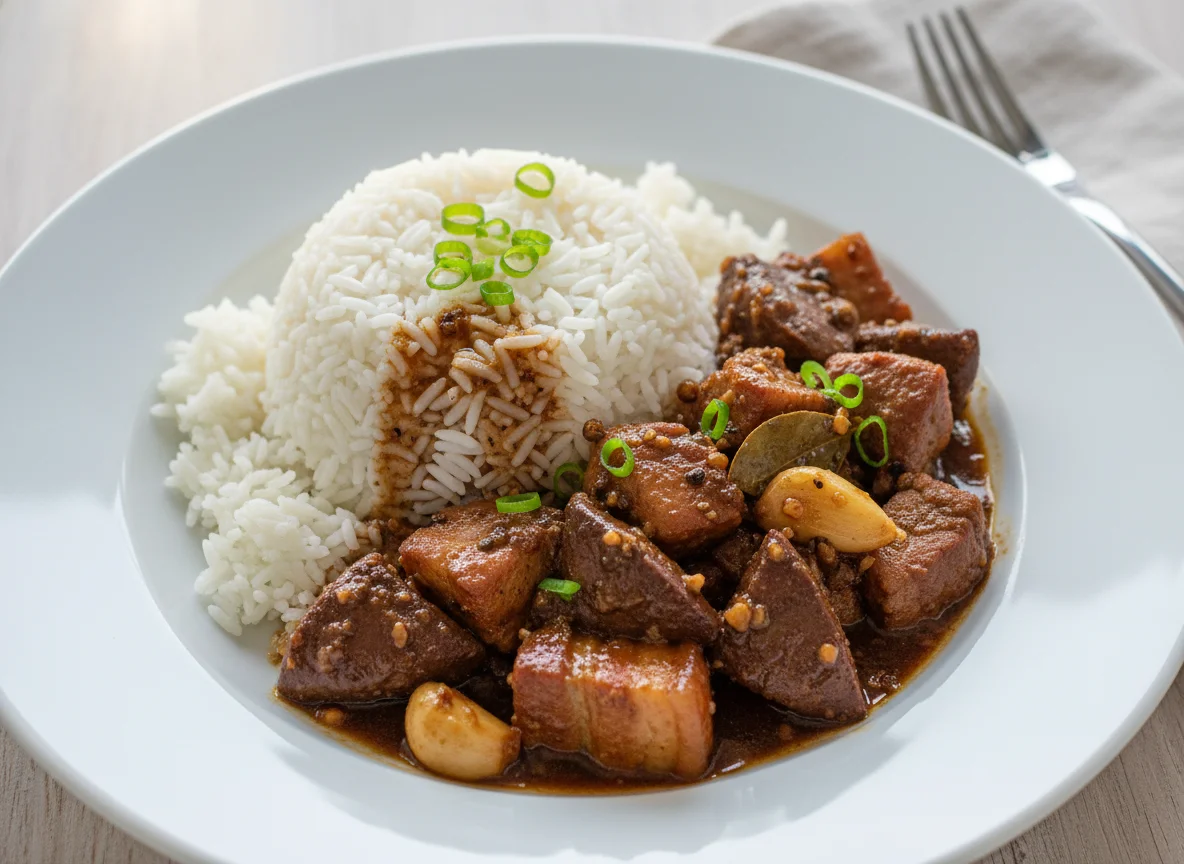 Pork Adobo with Liver and Rice photo