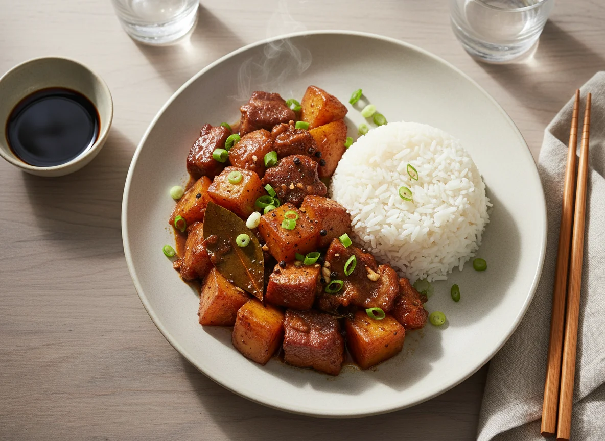 Pork Adobo with Potatoes and Rice photo