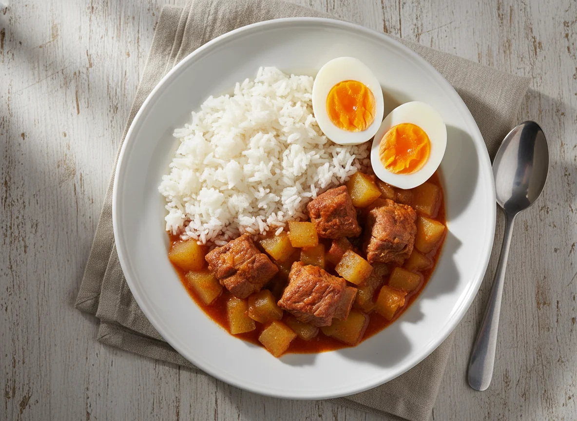 Pork and Chayote Stew with Rice and Boiled Eggs photo