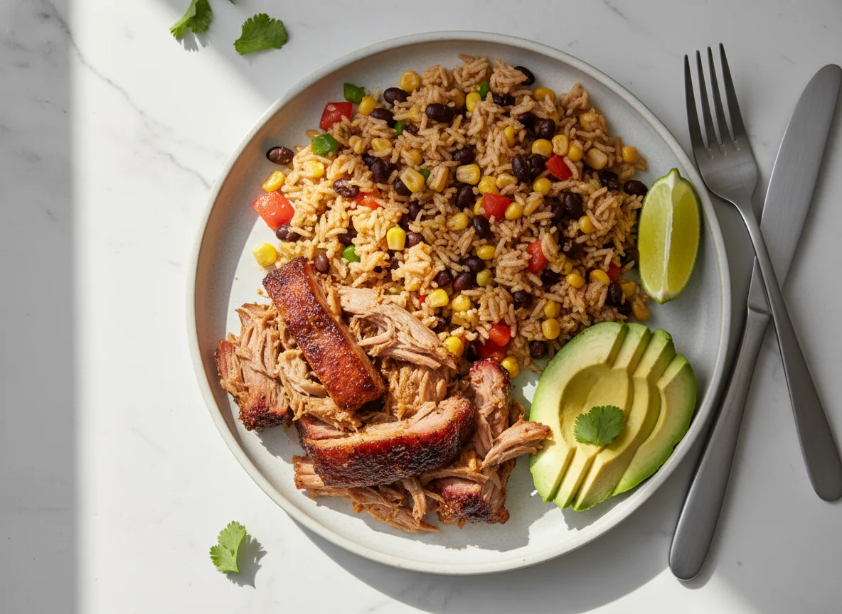 Pork and Rice with Avocado photo