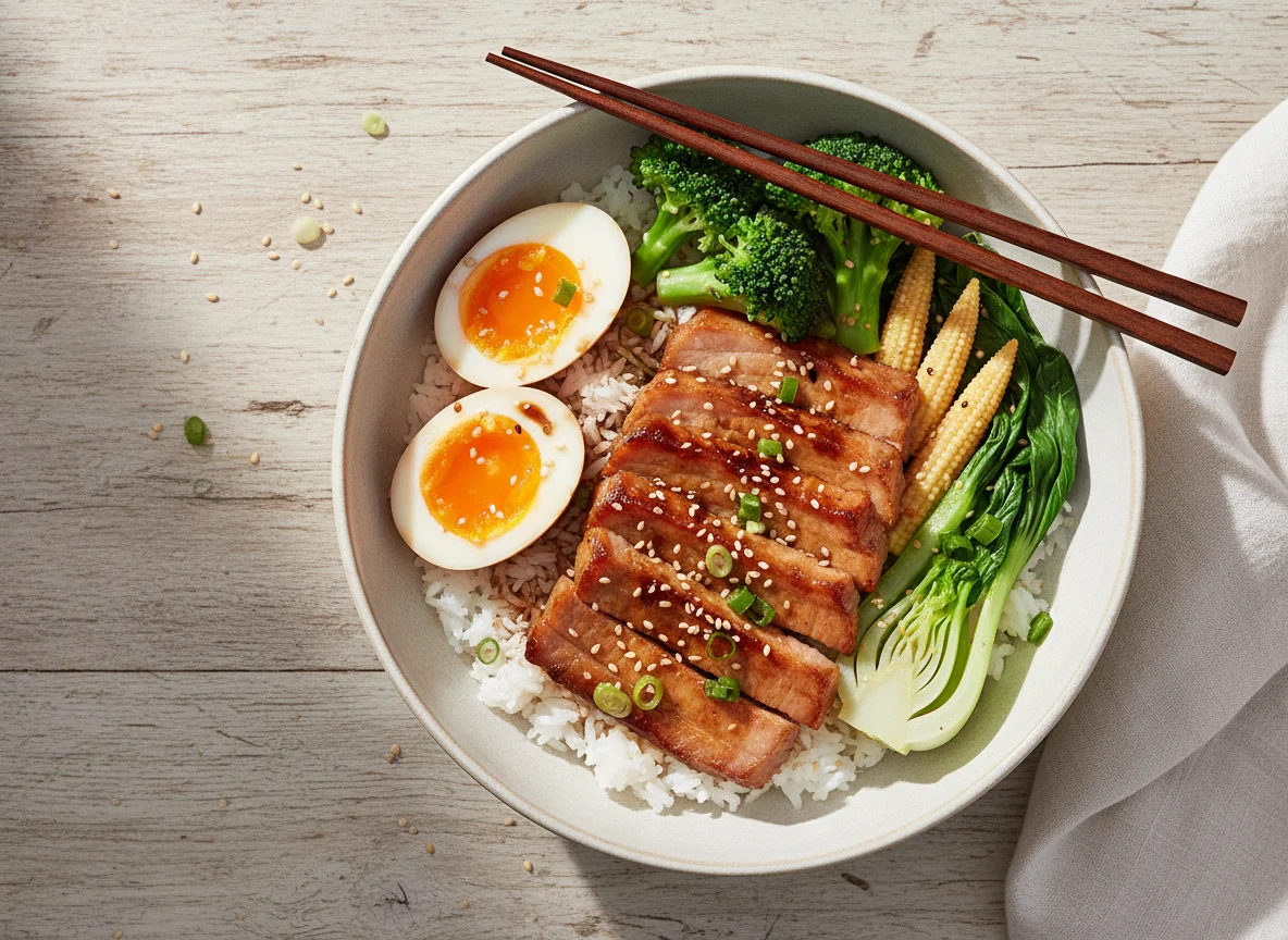Pork and Vegetable Bowl with Egg photo