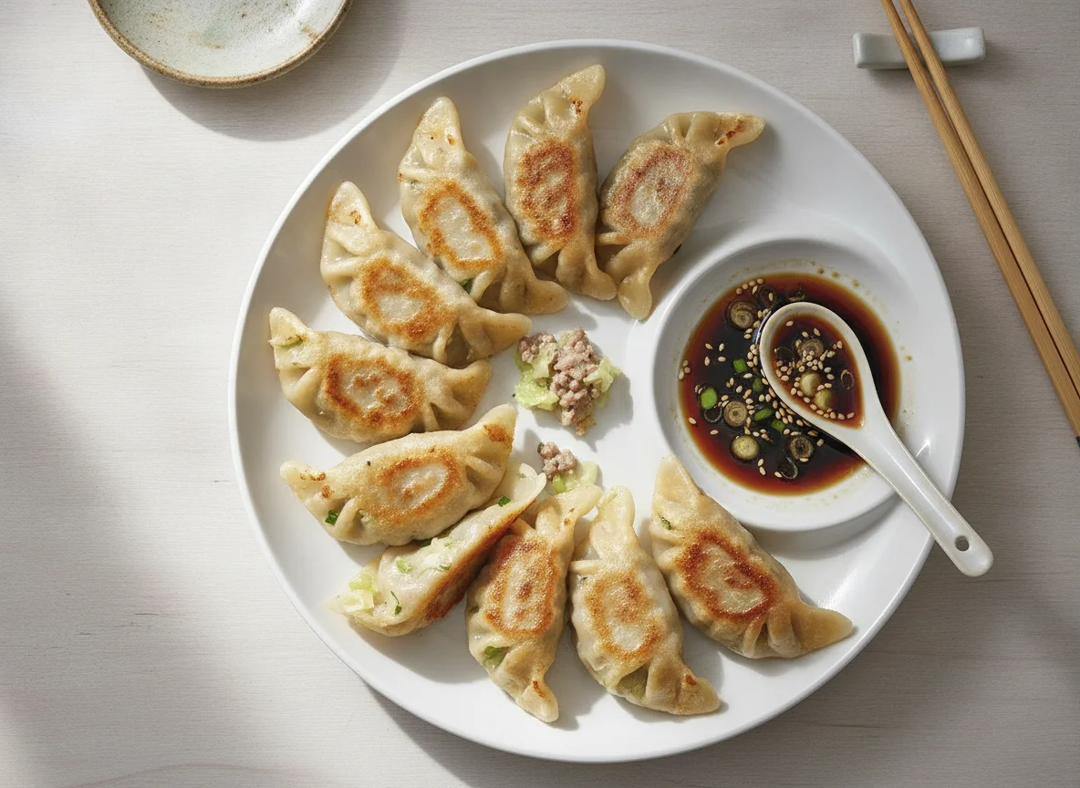 Pork and Vegetable Dumplings with Soy Sauce photo