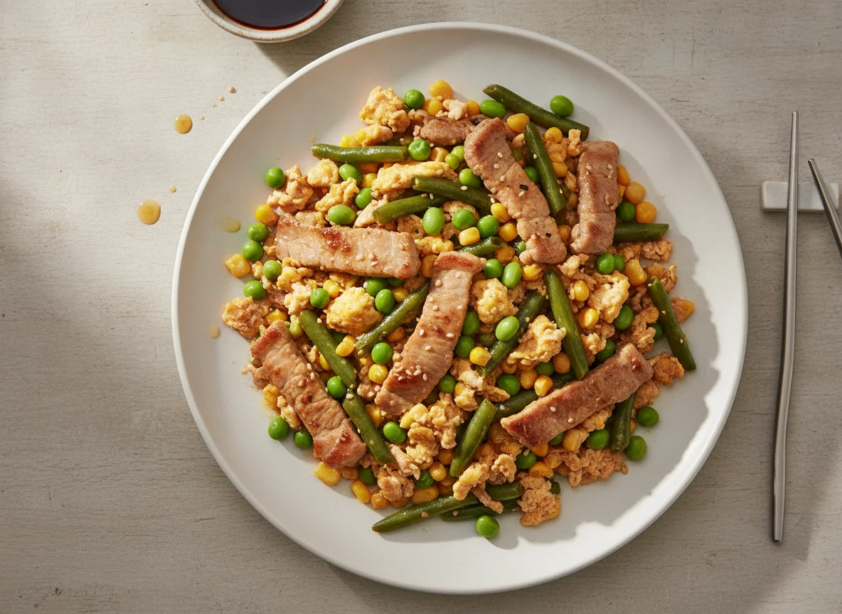Pork and Vegetable Stir-fry with Egg photo