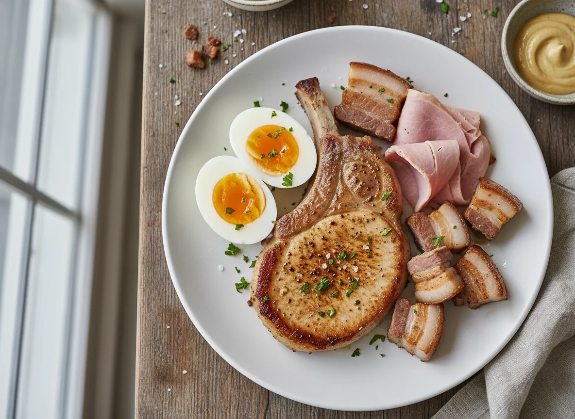 Pork Chop and Hard-Boiled Eggs photo