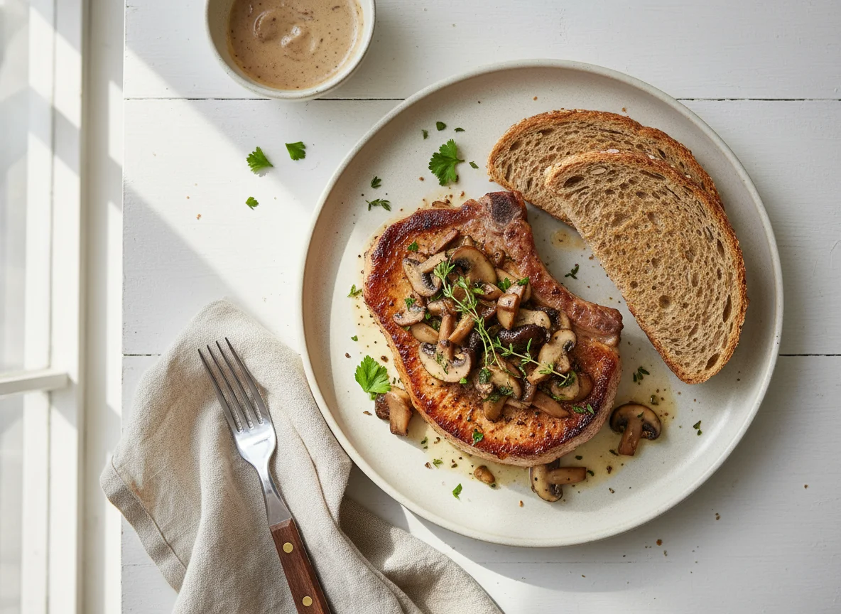 Pork Chop with Mushrooms and Toast photo