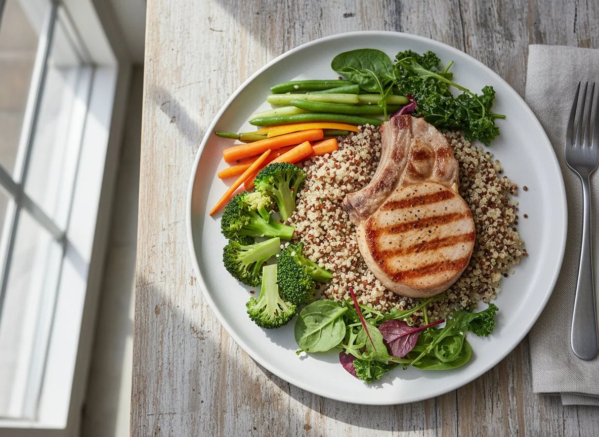 Pork Chop with Quinoa and Mixed Vegetables photo