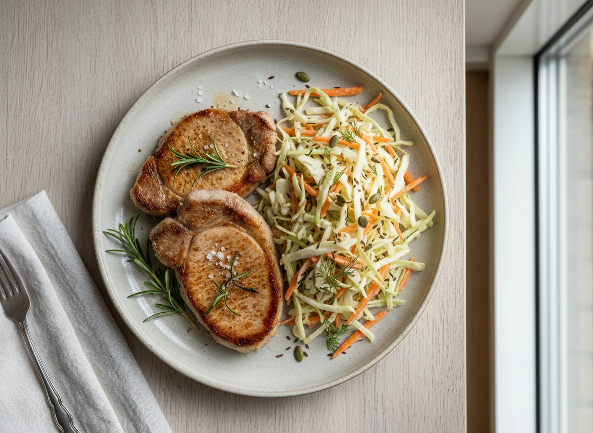Pork Chops with Cabbage and Carrot Salad photo