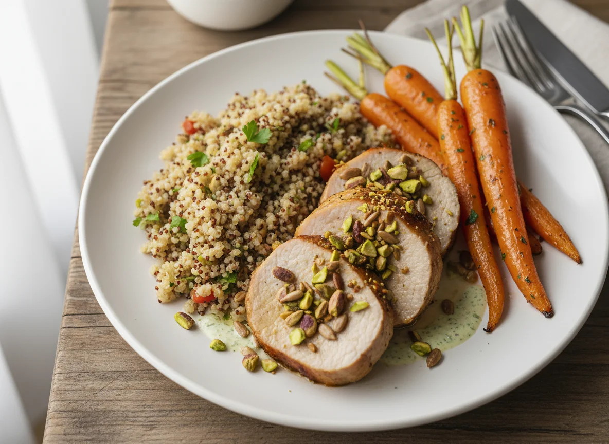Pork Loin with Grain Medley and Roasted Carrot photo