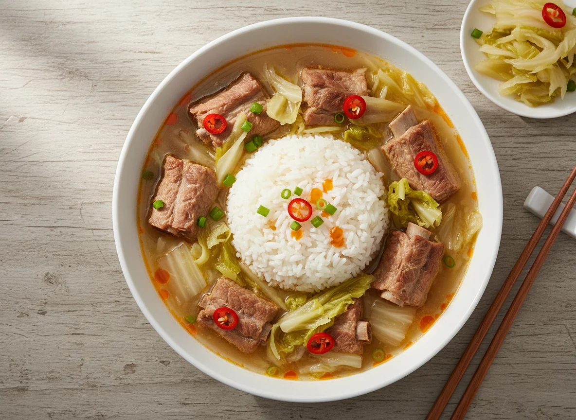 Pork Rib Soup with Pickled Cabbage and Rice photo