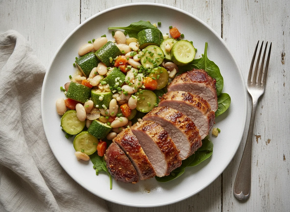 Pork Rump with Baby Marrow and Butter Beans photo