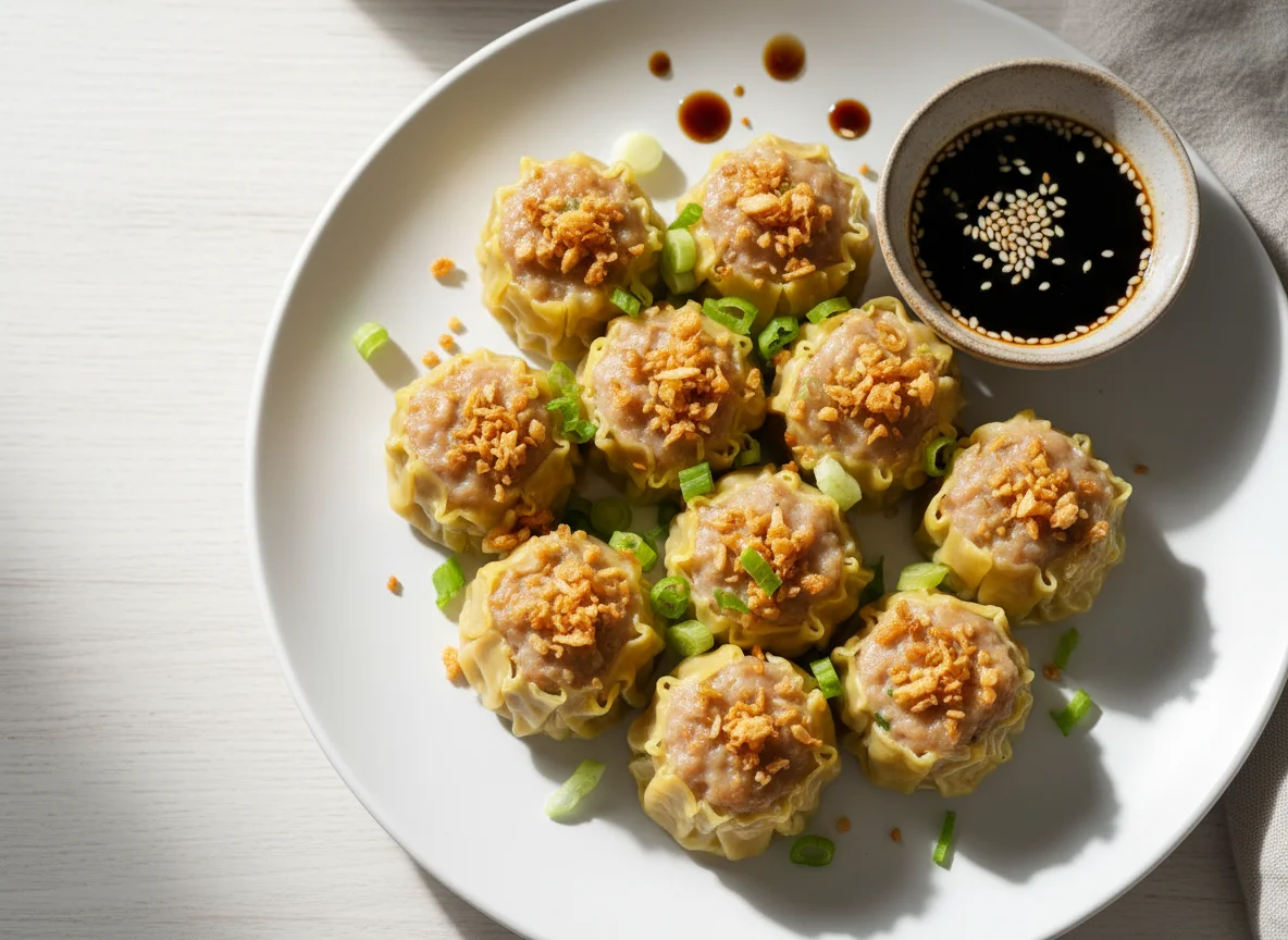 Pork Siomai with Fried Garlic and Scallions photo