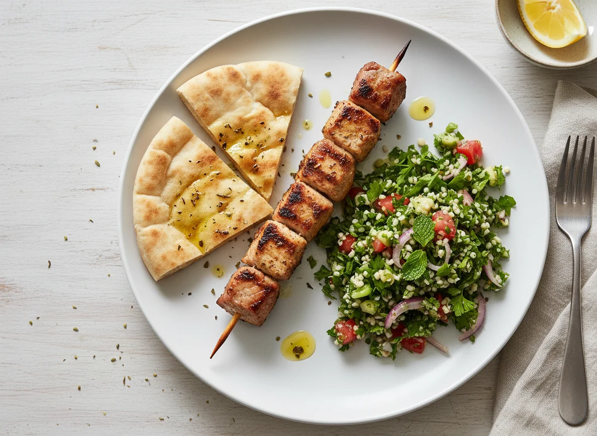 Pork Souvlaki with Pita and Tabbouleh Salad photo