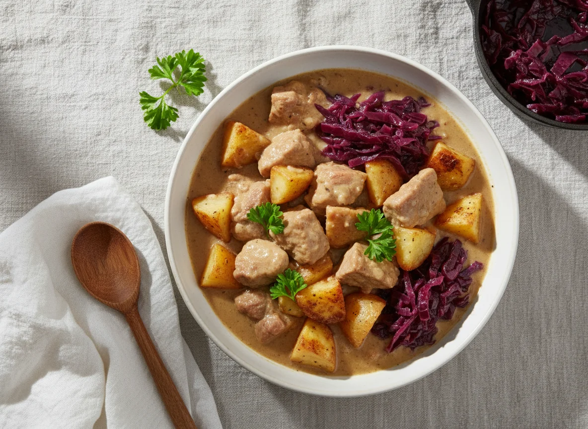 Pork Stew with Potatoes and Red Cabbage photo