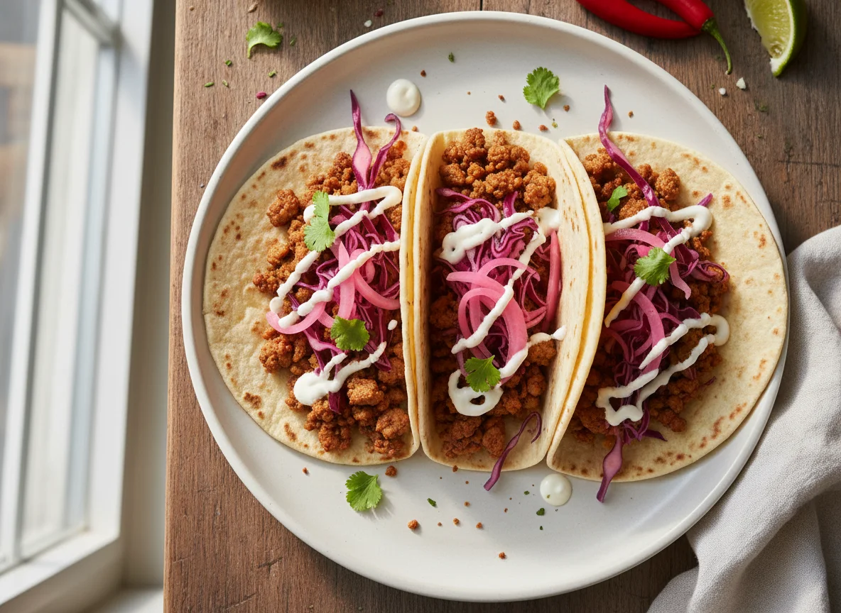 Pork Tacos with Pickled Cabbage and Cream Sauce photo