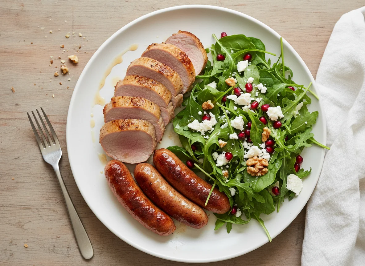 Pork Tenderloin, Sausage, and Mixed Green Salad photo