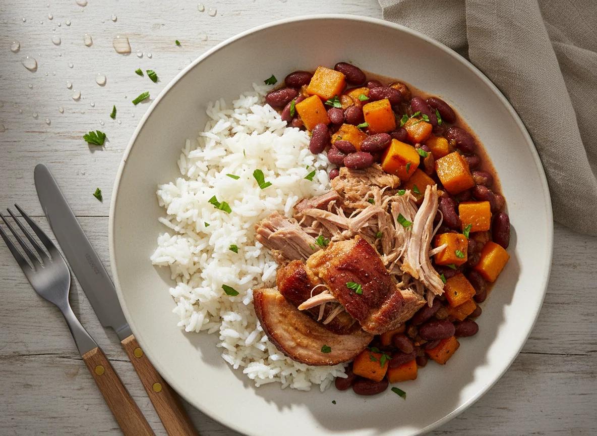 Pork with Rice and Beans and Squash photo