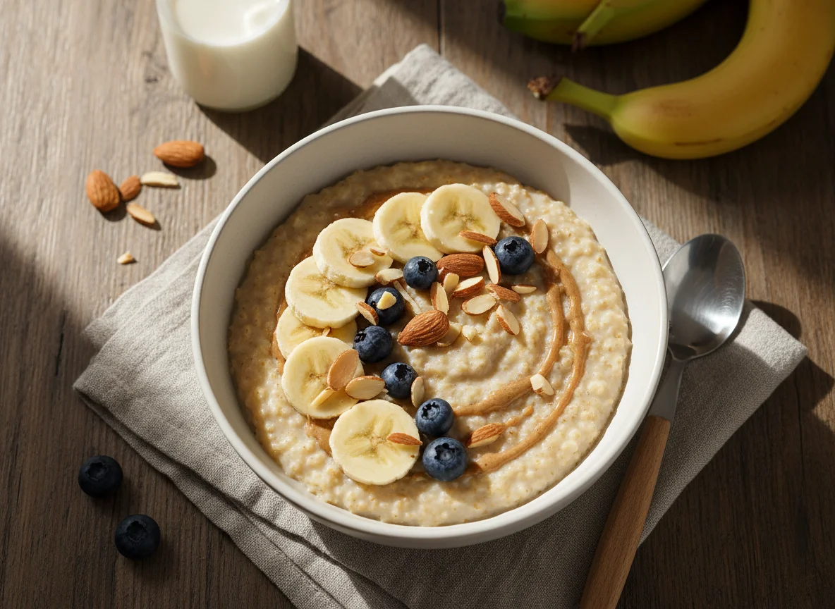 Porridge with Almond Milk and Banana photo
