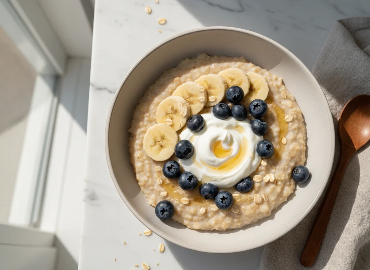 Porridge with Banana and Blueberries photo