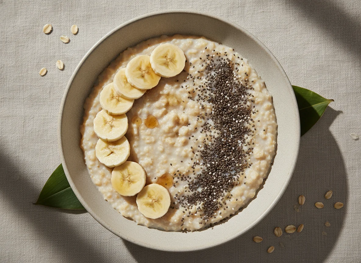 Porridge with banana and chia seeds photo