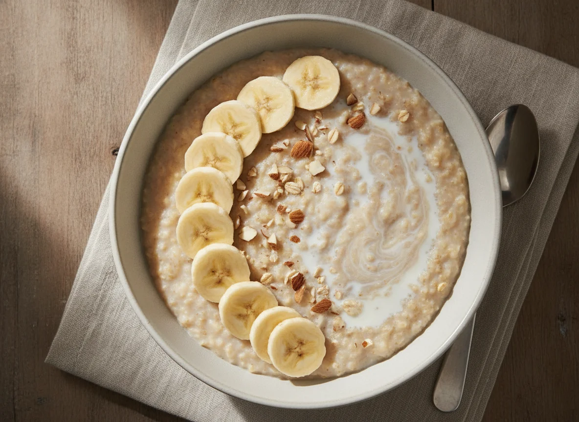 Porridge with banana and milk photo