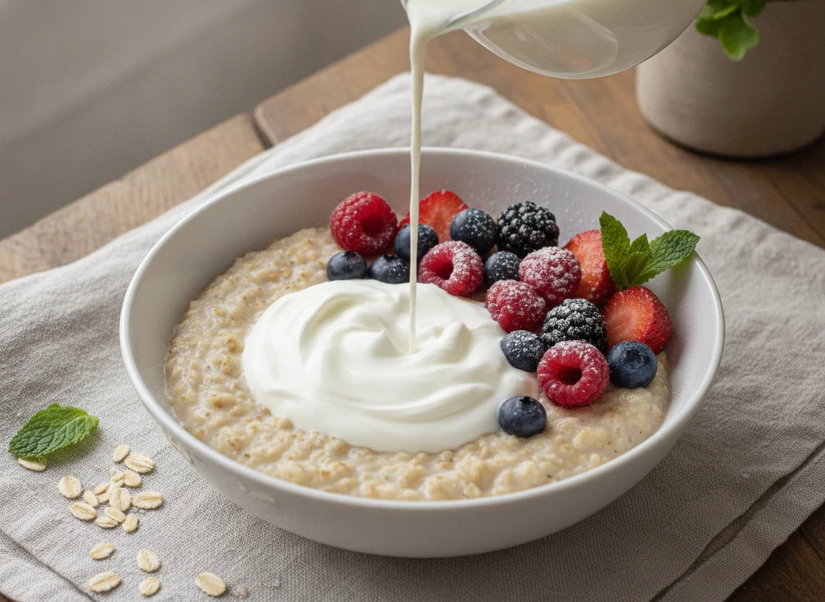 Porridge with Berries and Greek Yogurt photo