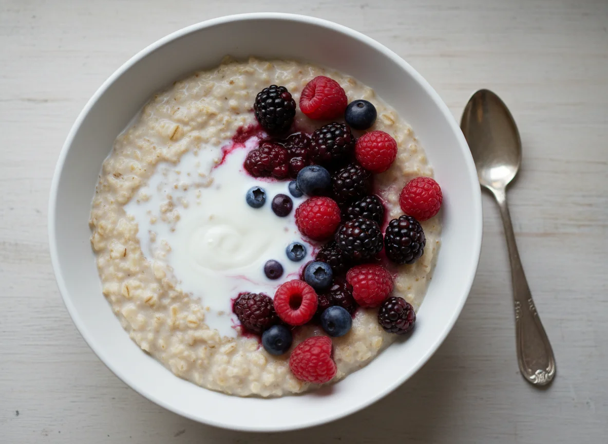 Porridge with Berries and Whole Milk photo