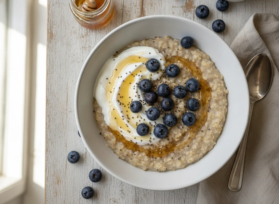 Porridge with Blueberries and Greek Yogurt photo