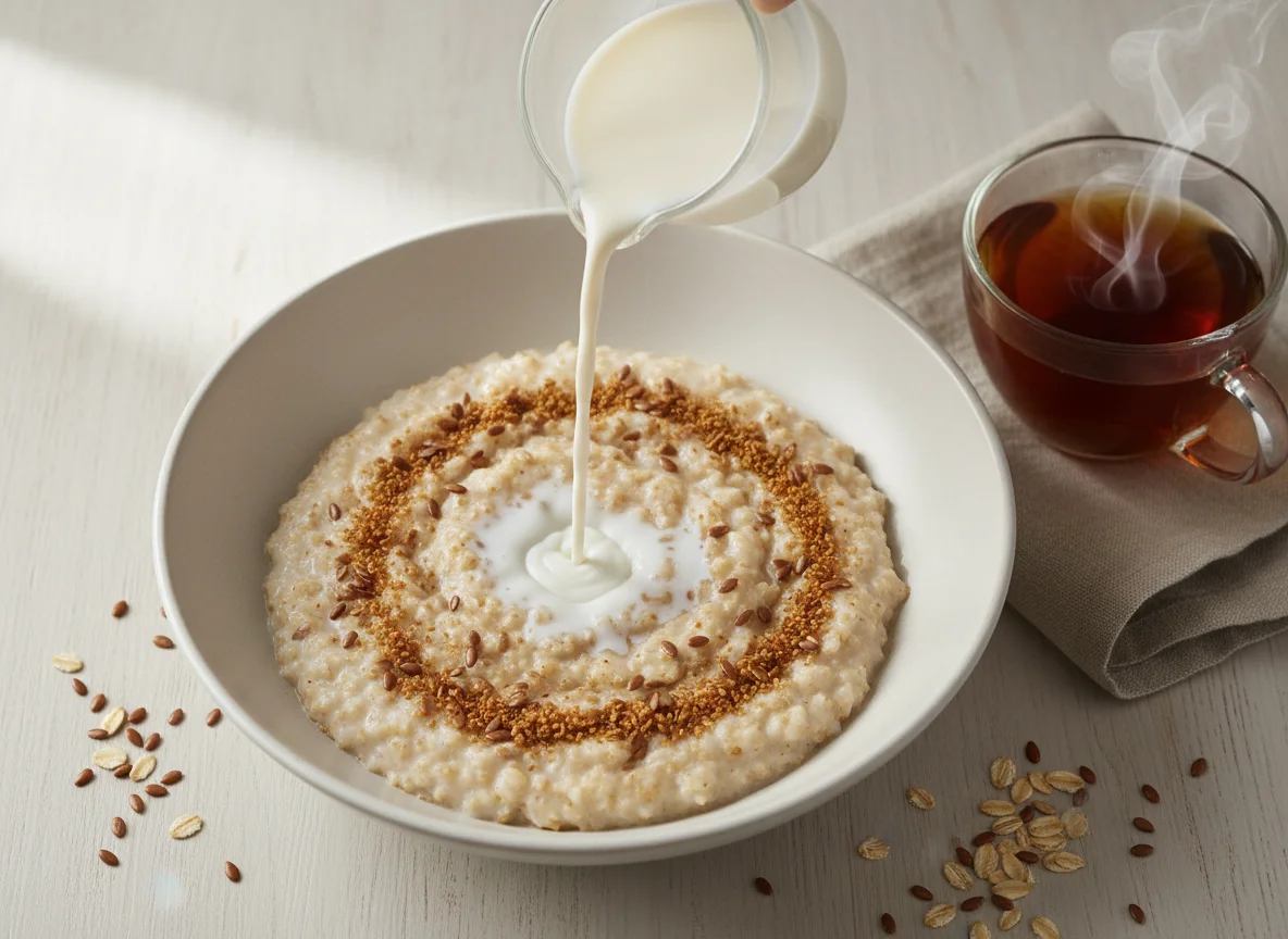 Porridge with Flaxseed and Tea photo
