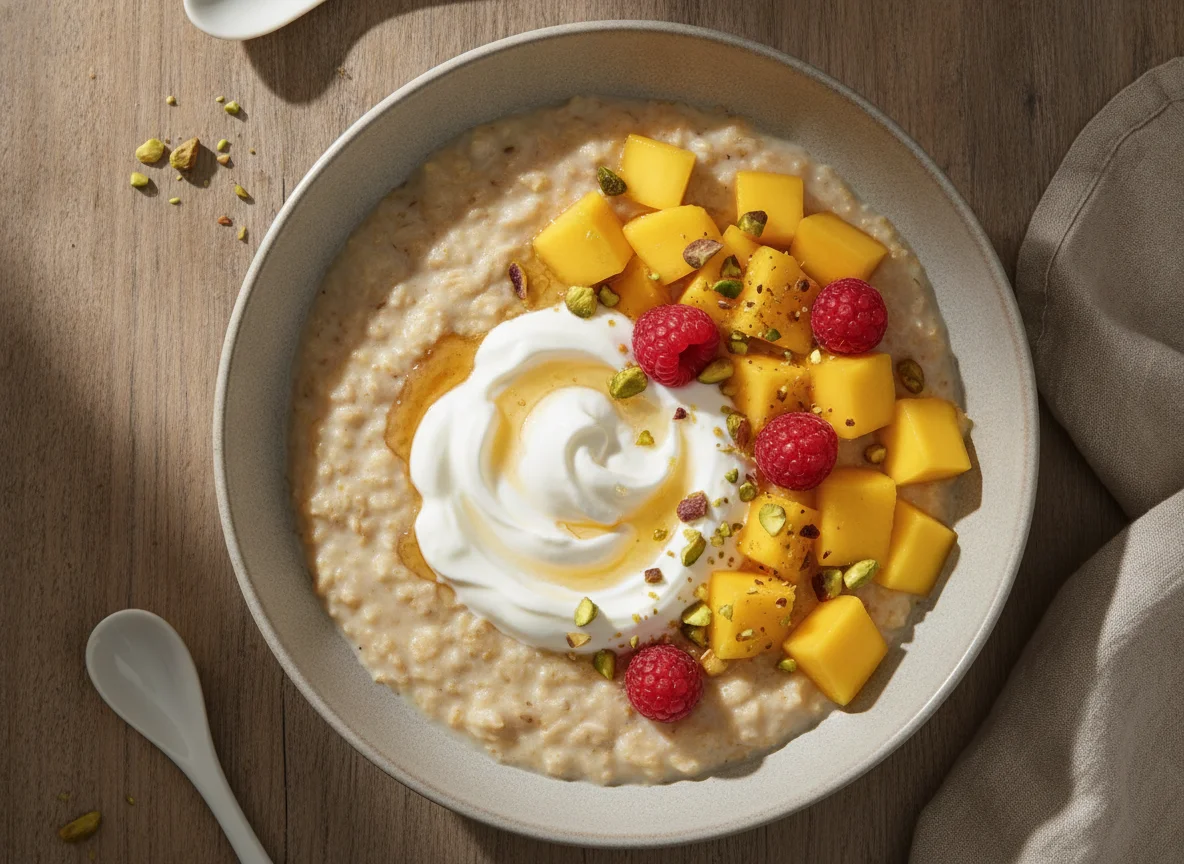 Porridge with fruit and yogurt photo