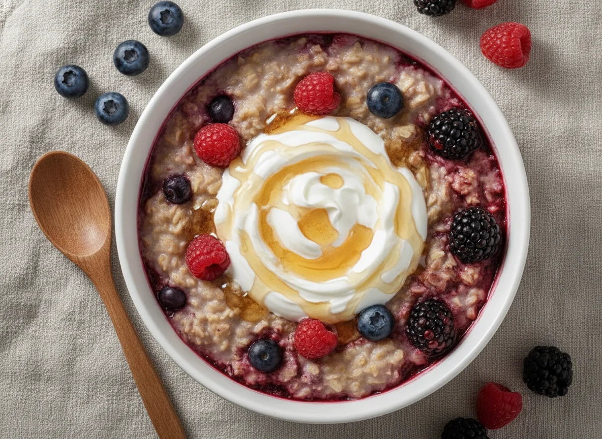 Porridge with Greek Yogurt and Berries photo
