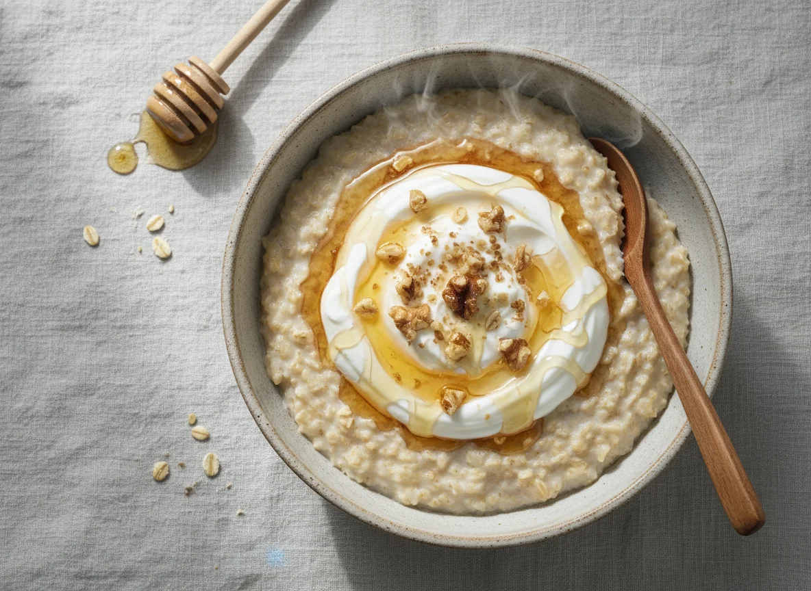 Porridge with Greek Yogurt and Honey photo