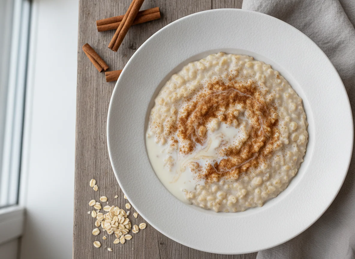 Porridge with milk and cinnamon photo