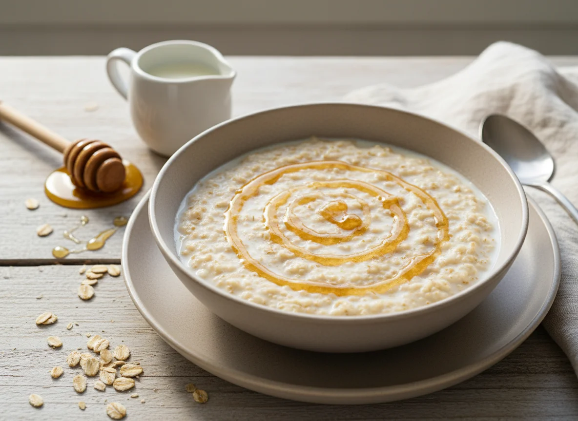 Porridge with milk and honey photo