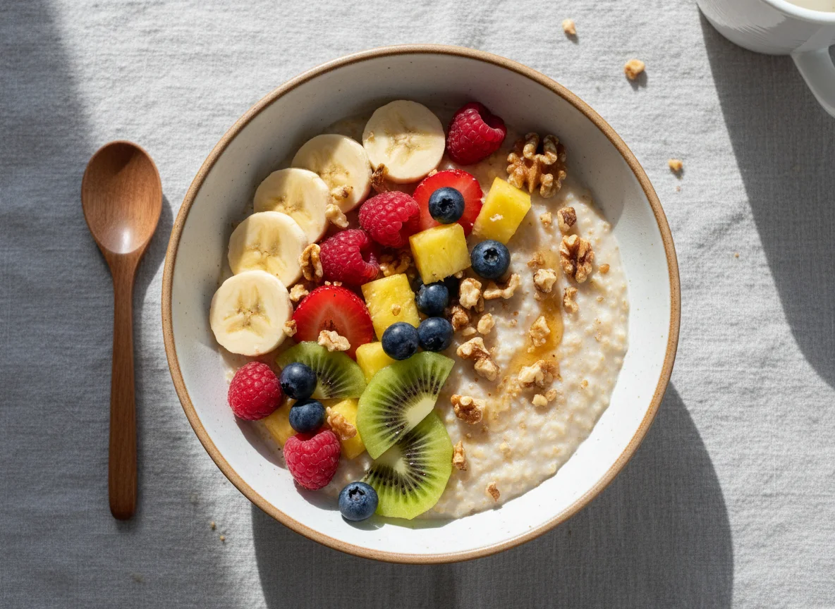 Porridge with Mixed Fruit and Walnuts photo