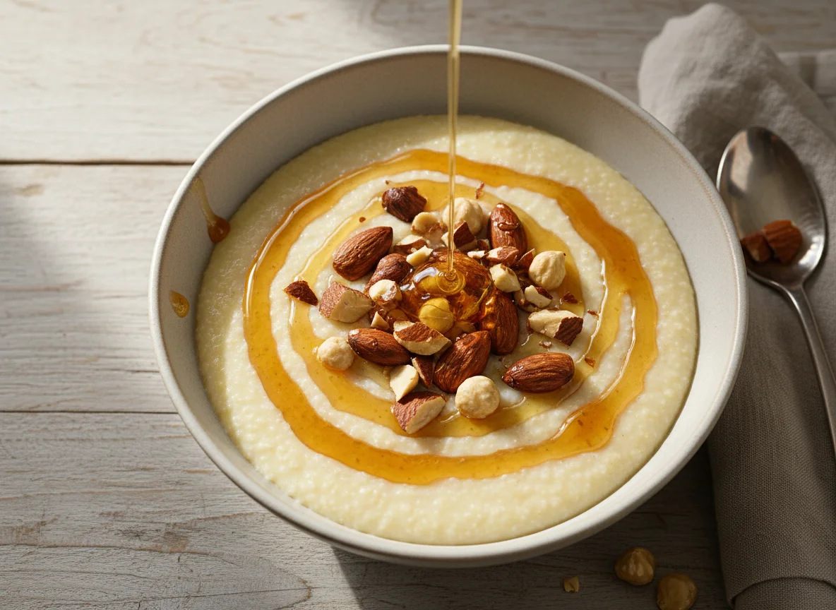 Porridge with Nuts and Syrup photo
