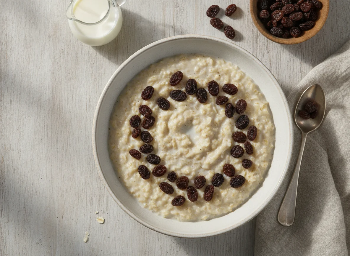 Porridge with raisins photo