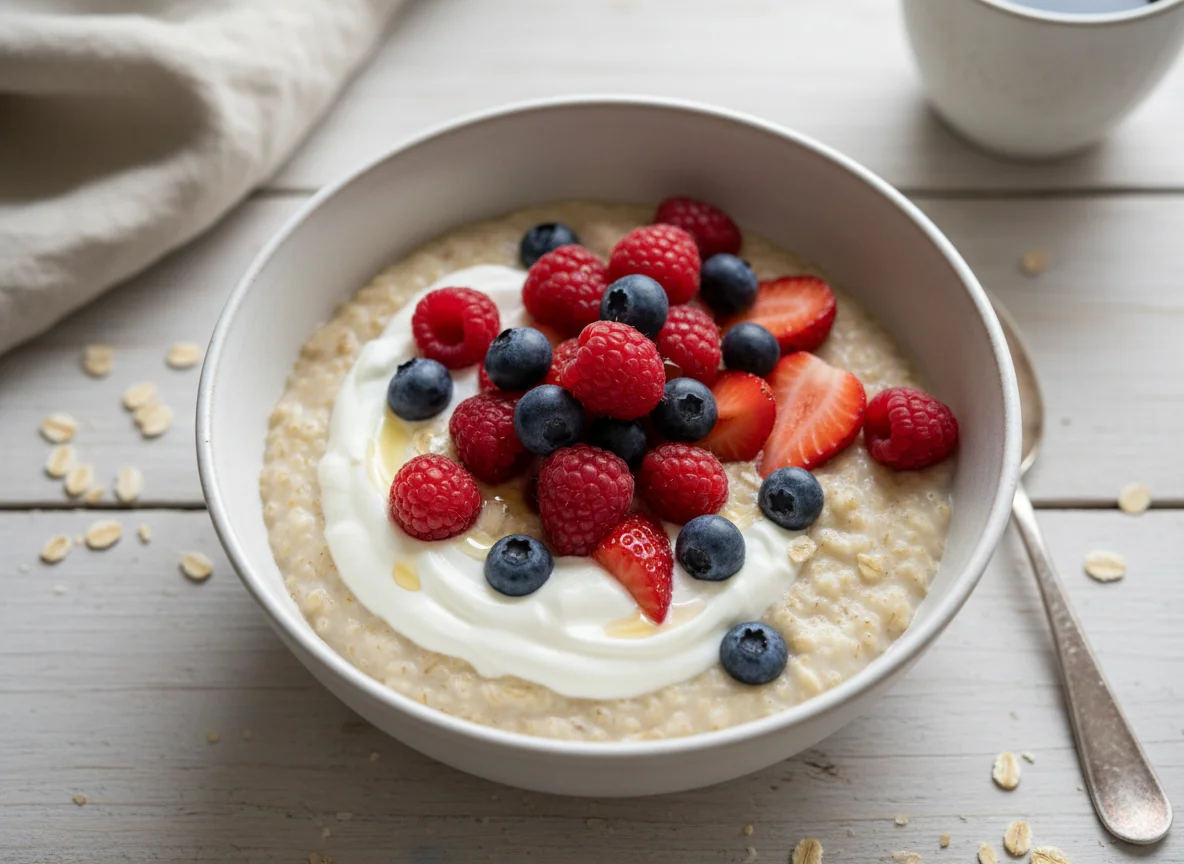 Porridge with Yogurt and Berries photo