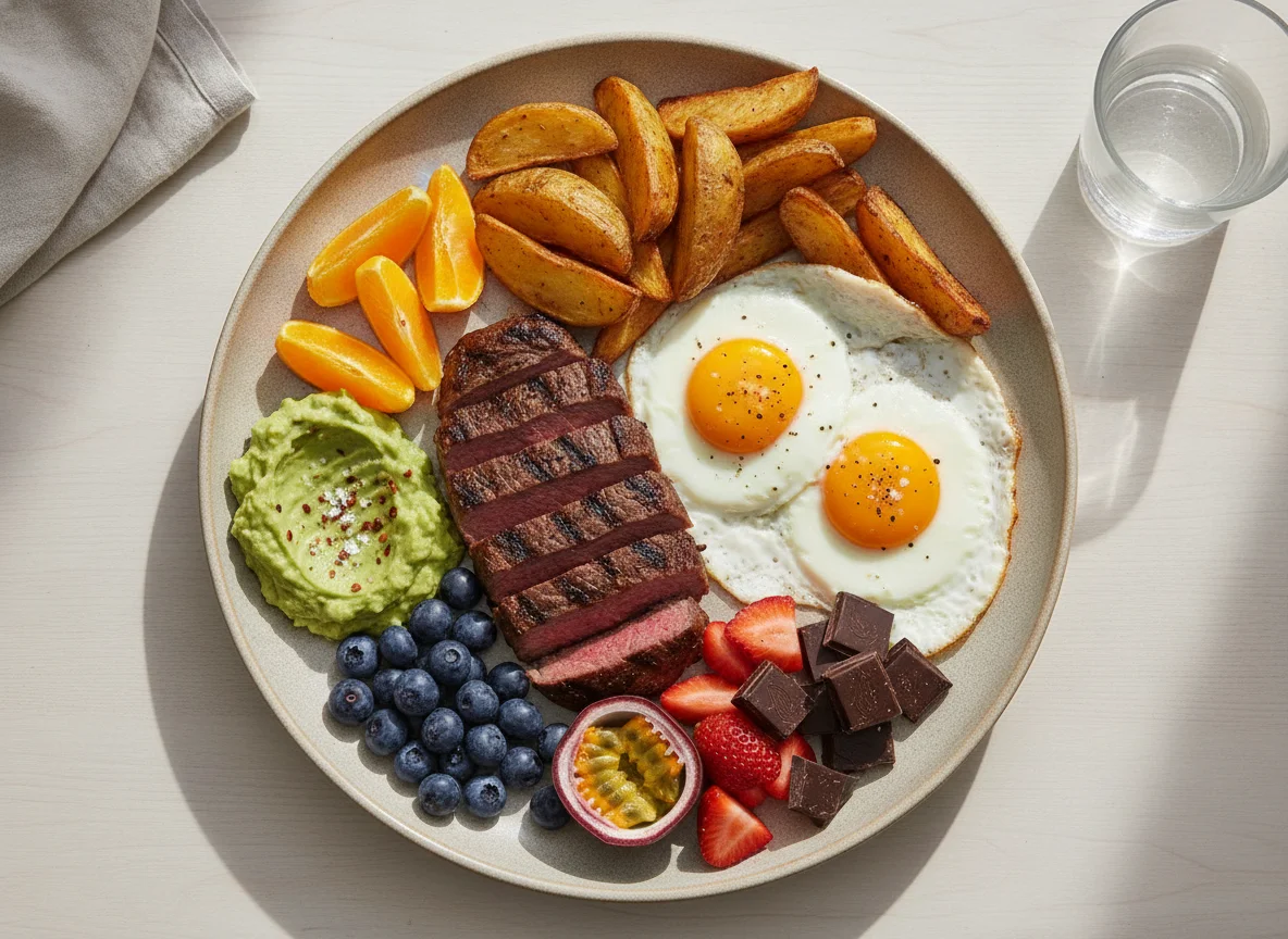 Post-workout steak and egg platter photo