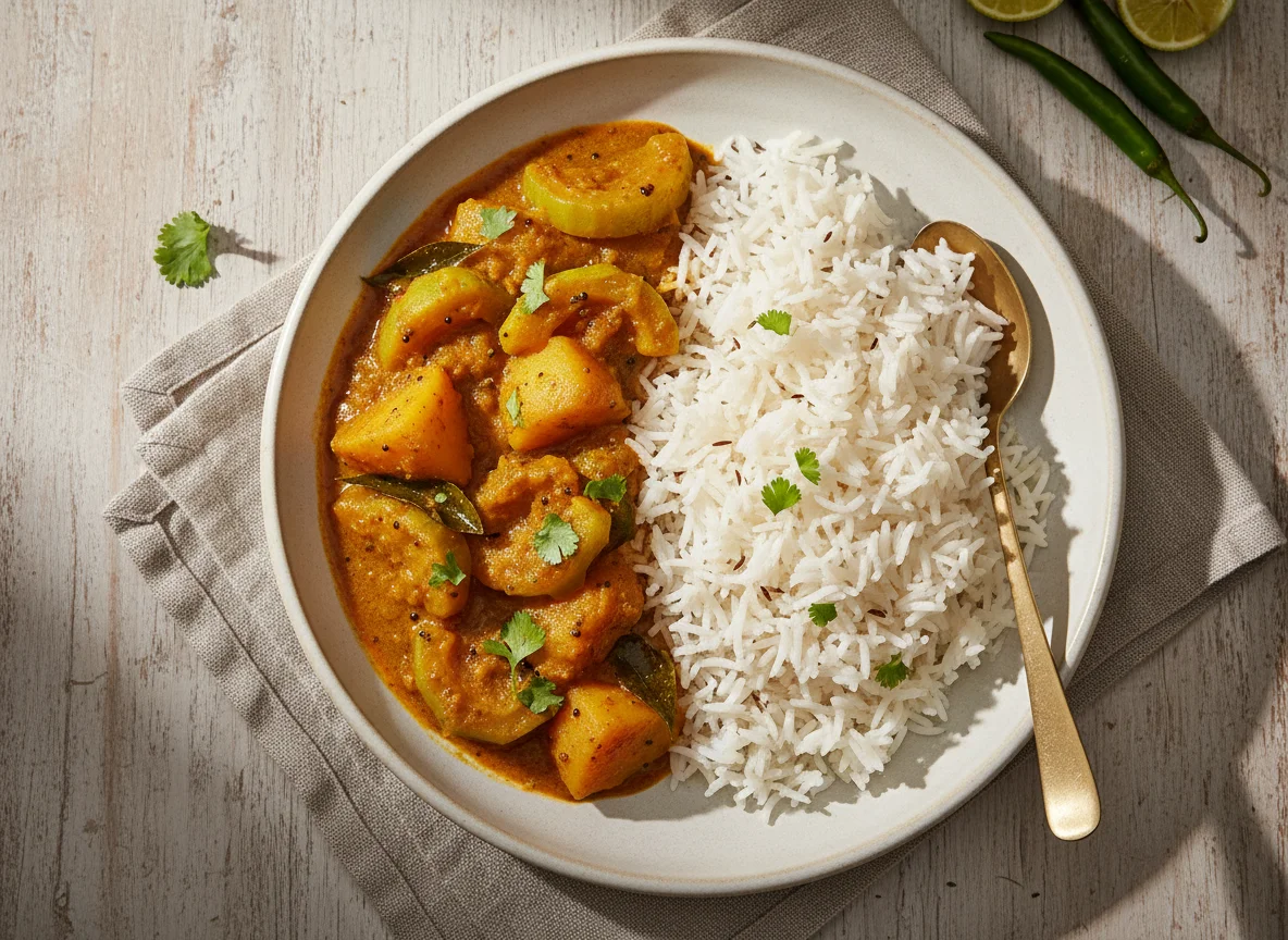 Potato and Bottle Gourd Curry with Rice photo