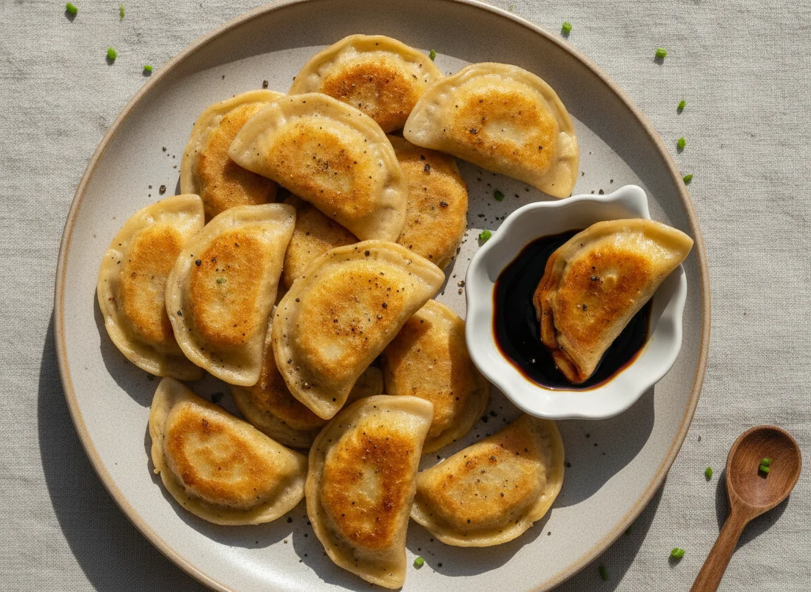 Potato and Cheese Perogies with Soy Sauce photo