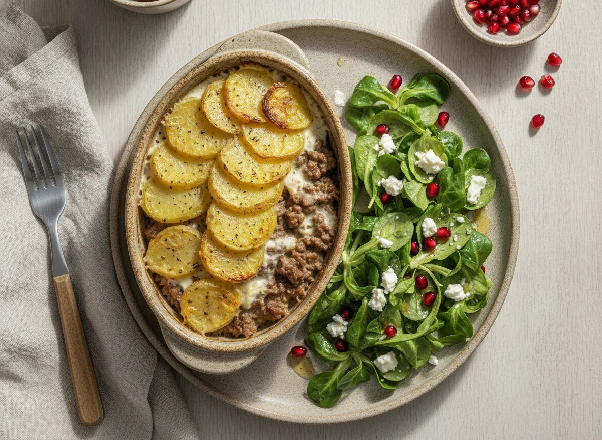 Potato and Ground Beef Casserole with Side Salad photo