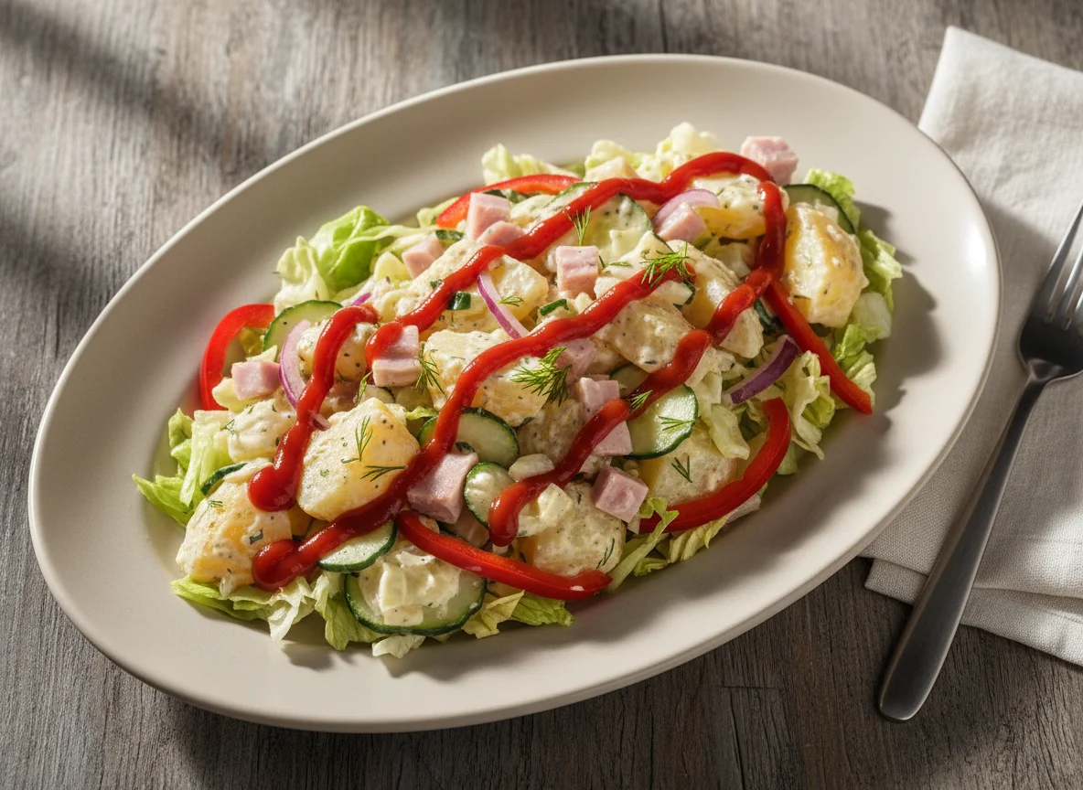Potato and Ham Salad with Mixed Greens photo
