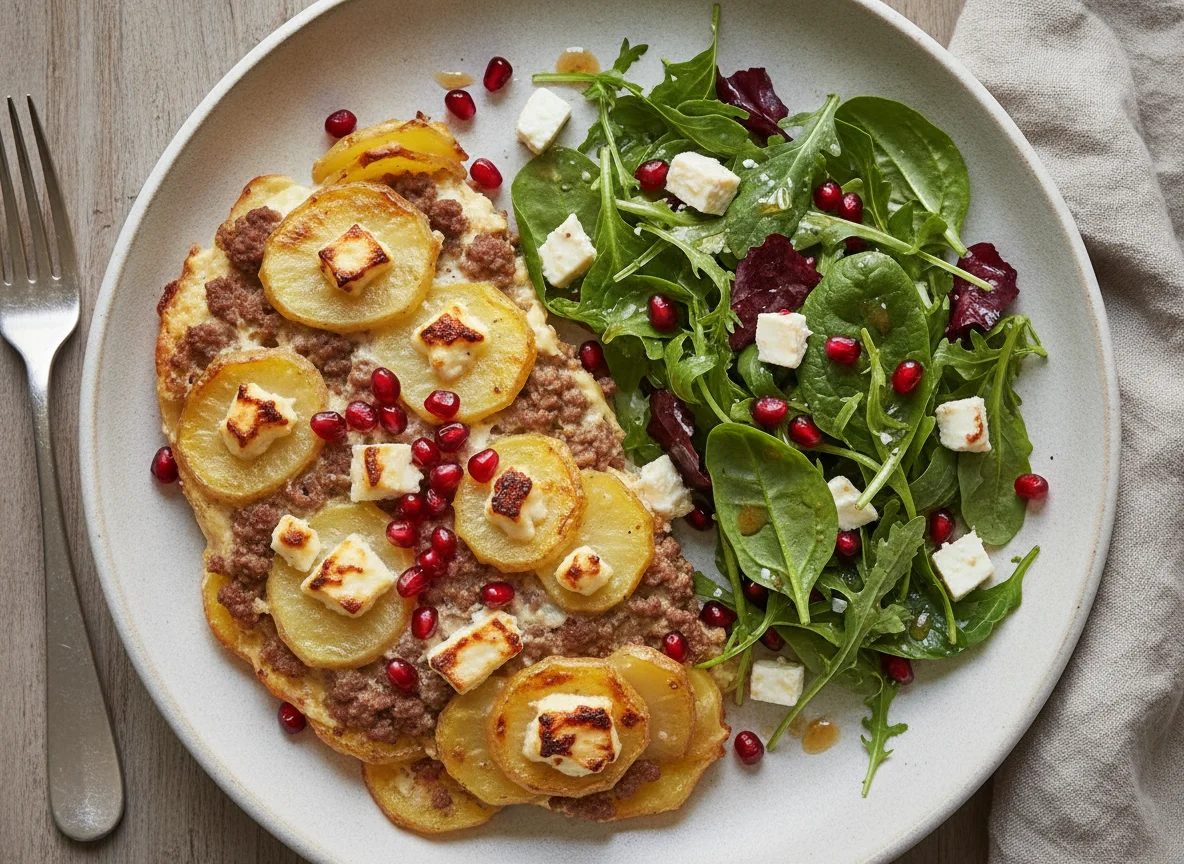 Potato and Meat Casserole with Pomegranate Salad photo