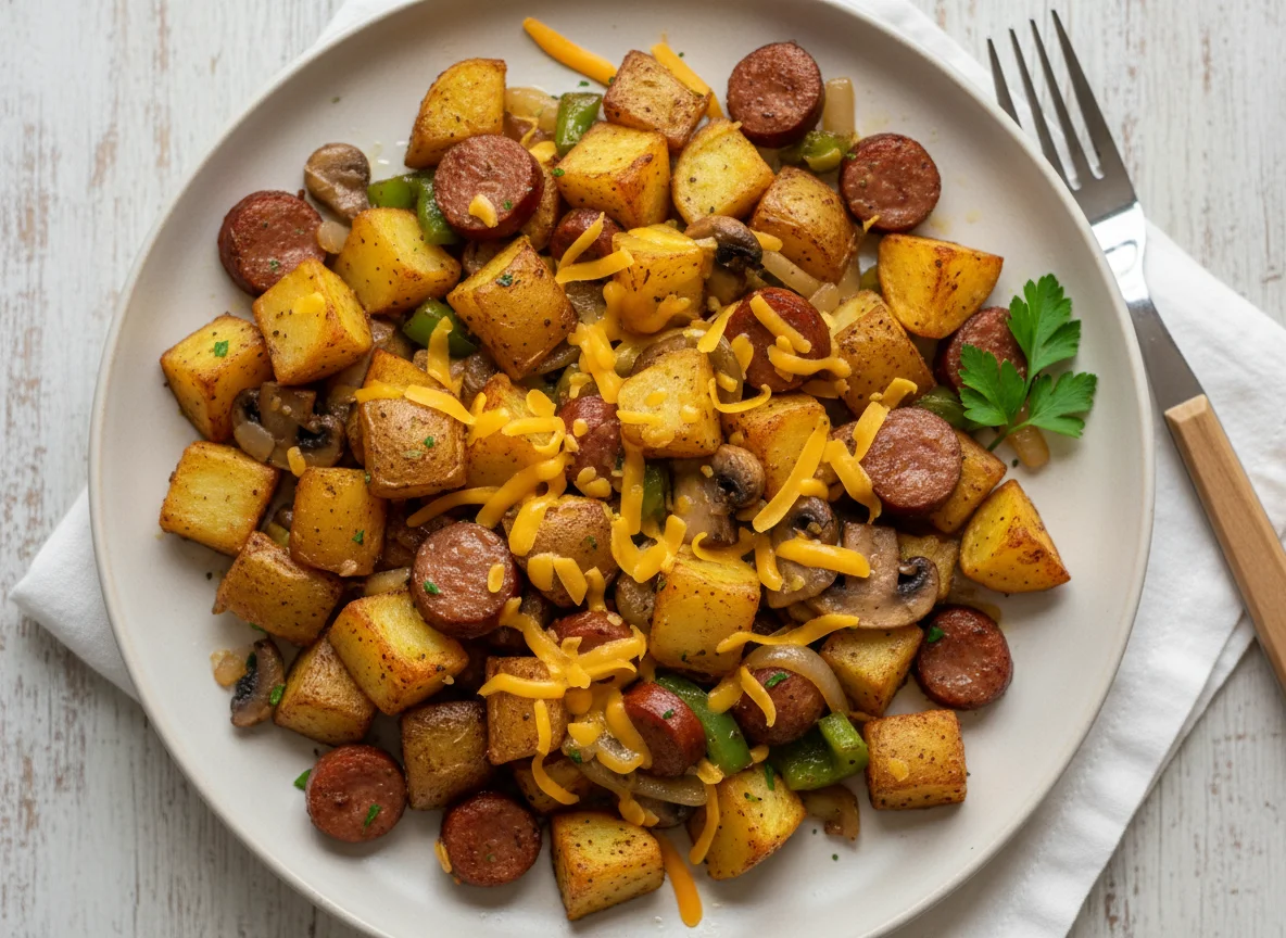 Potato and Sausage Hash with Mushrooms and Peppers photo