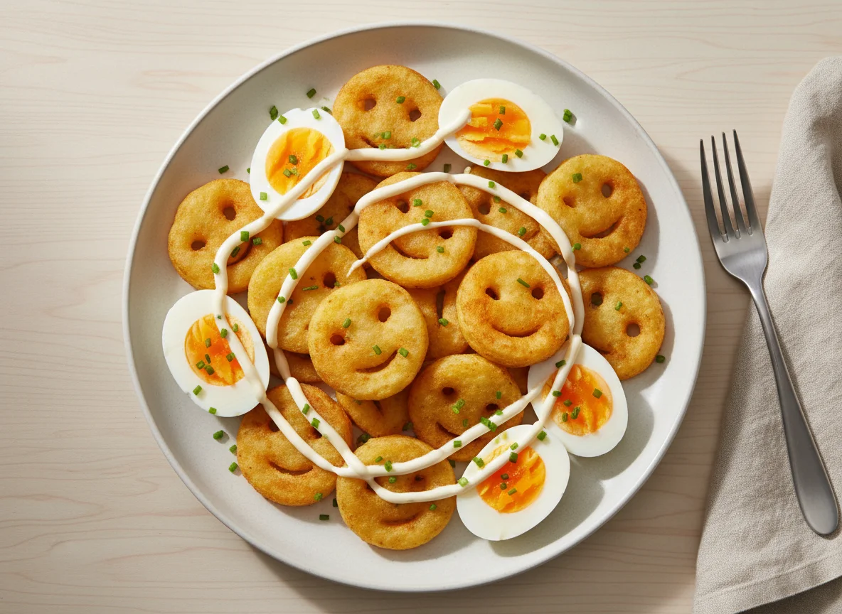 Potato Smiles with Hard-Boiled Eggs and Mayonnaise photo