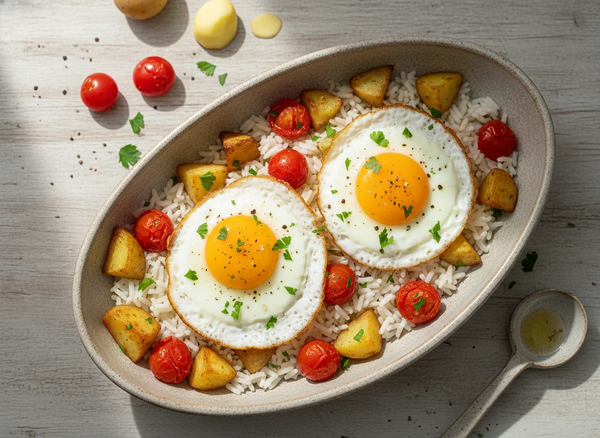 Potato, Tomato, Rice and Egg Dish photo