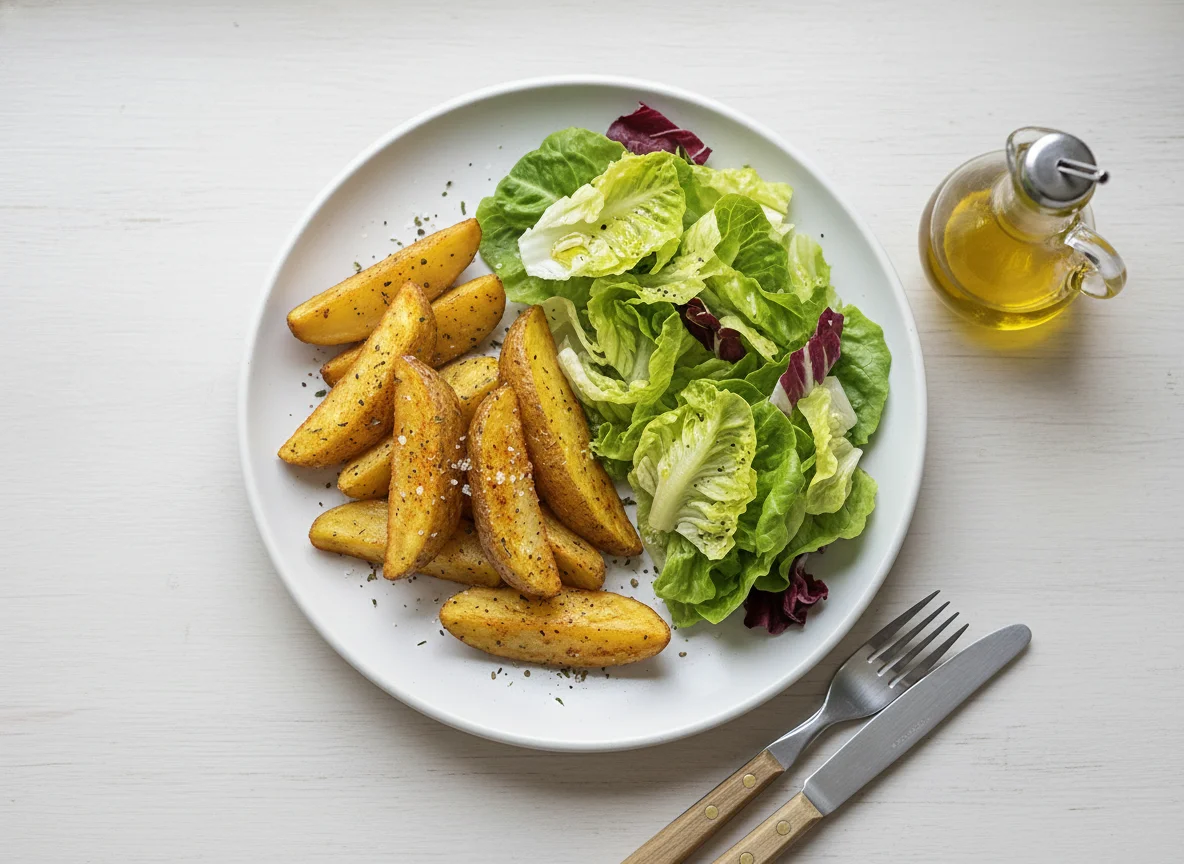 Potato Wedges and Lettuce Salad photo