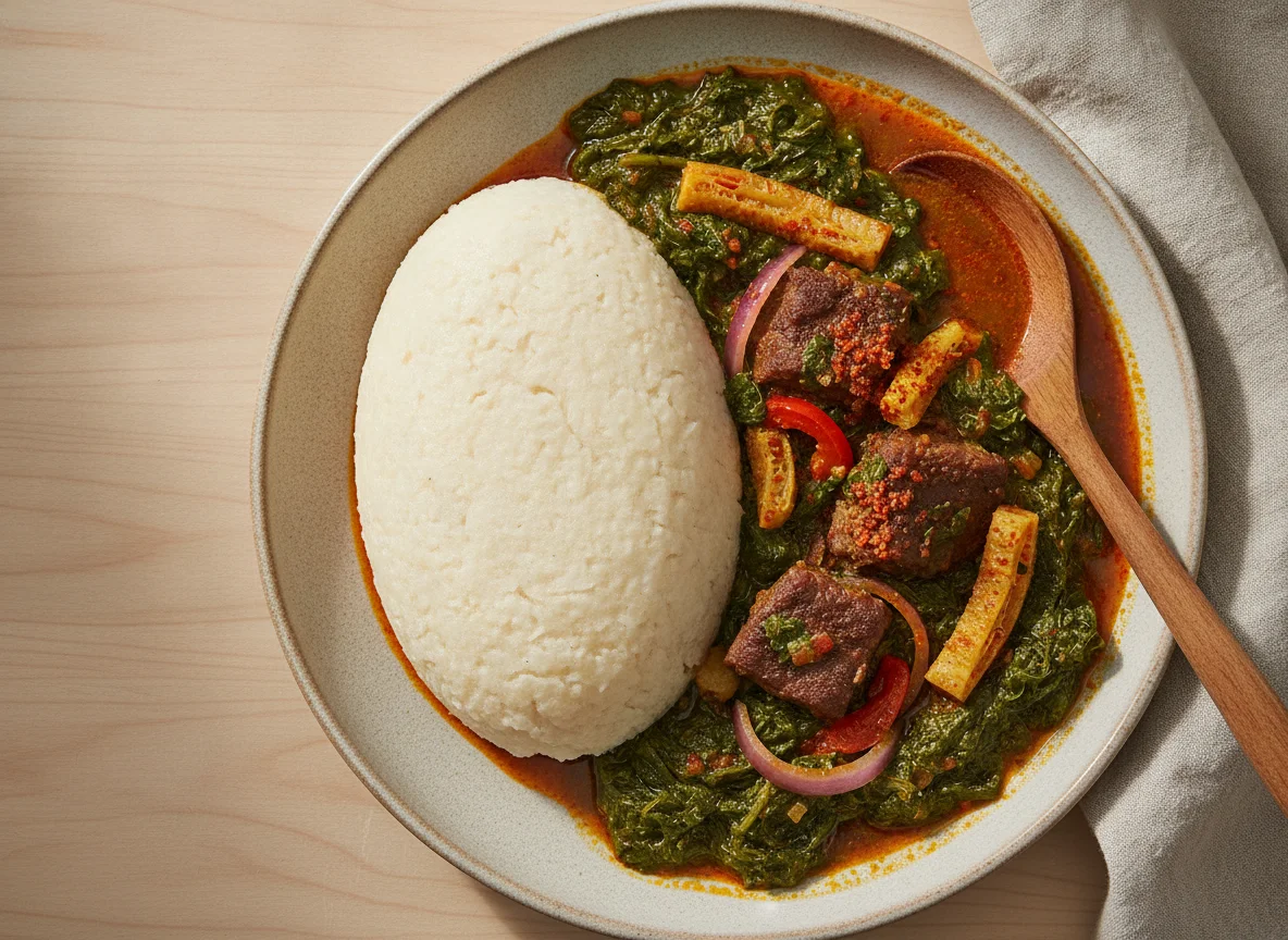 Pounded Yam and Vegetable Soup (Efo Riro) photo