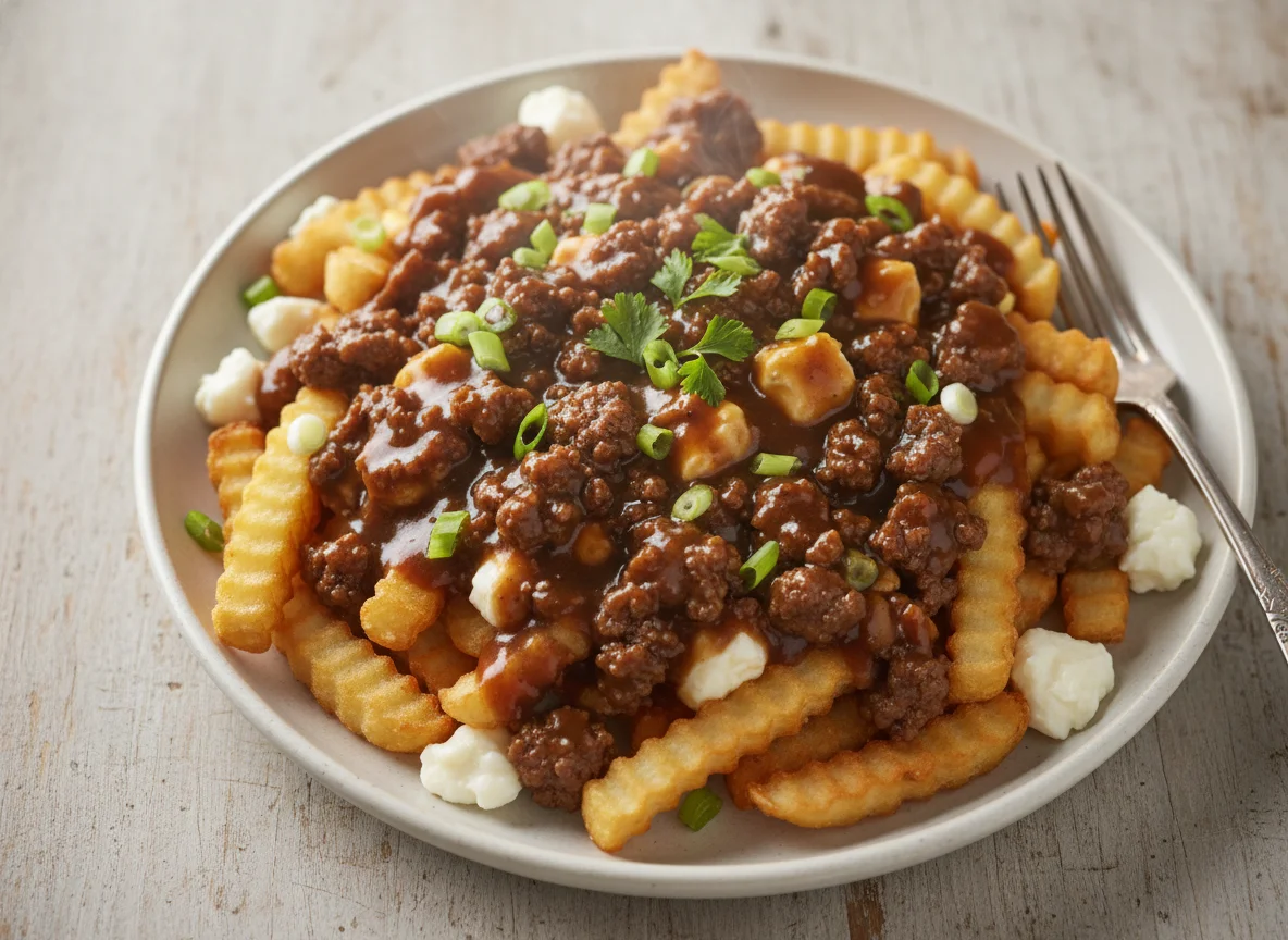 Poutine with Ground Meat and Fries photo